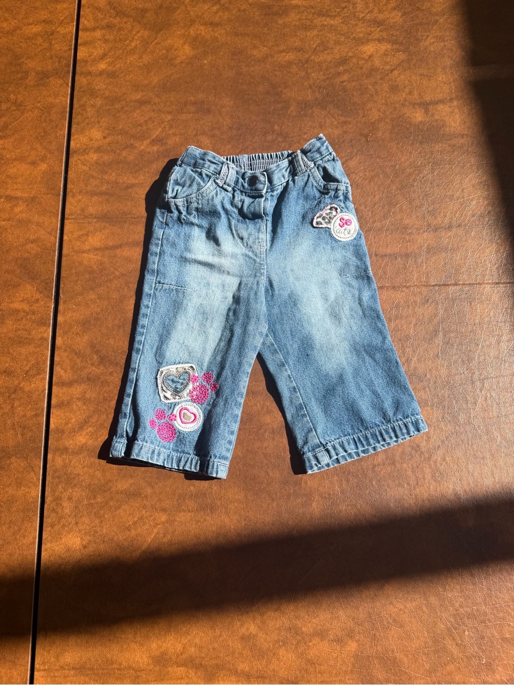 Girls Light Blue Denim Embroidered Pull-On Jeans
